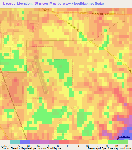 Bastrop,US Elevation Map