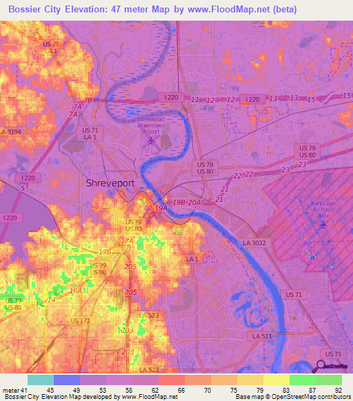 Bossier City,US Elevation Map