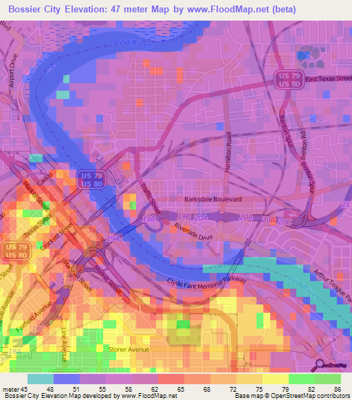 Bossier City,US Elevation Map