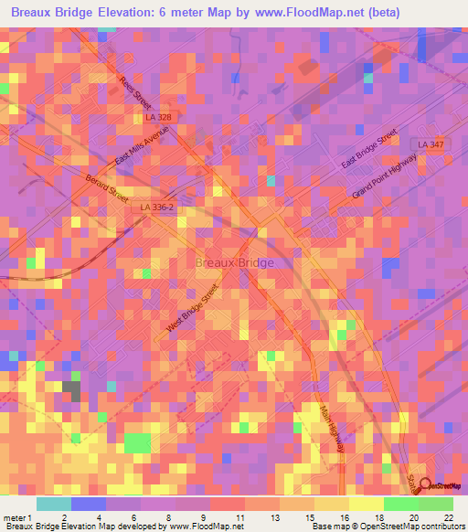 Breaux Bridge,US Elevation Map