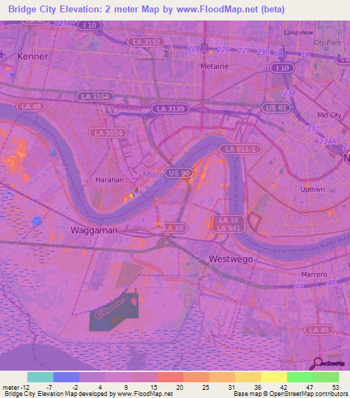 Bridge City,US Elevation Map