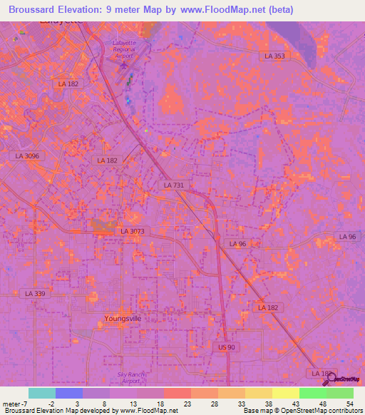 Broussard,US Elevation Map