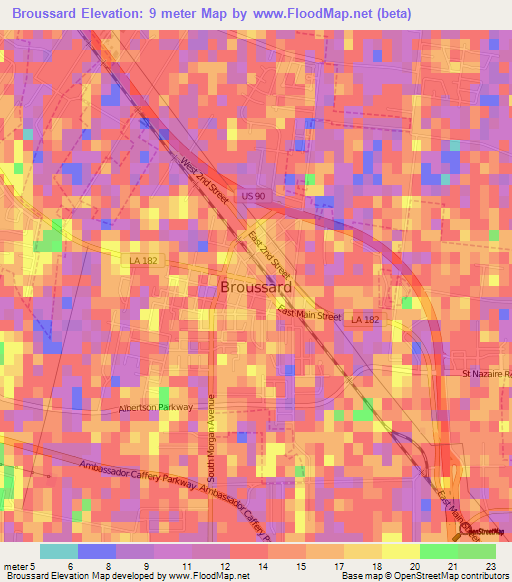 Broussard,US Elevation Map