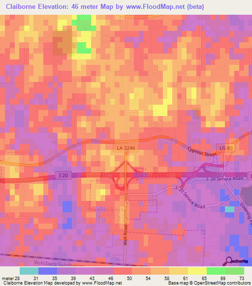 Claiborne,US Elevation Map