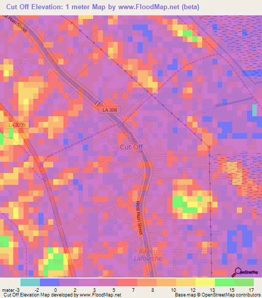 Cut Off,US Elevation Map