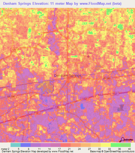 Denham Springs,US Elevation Map