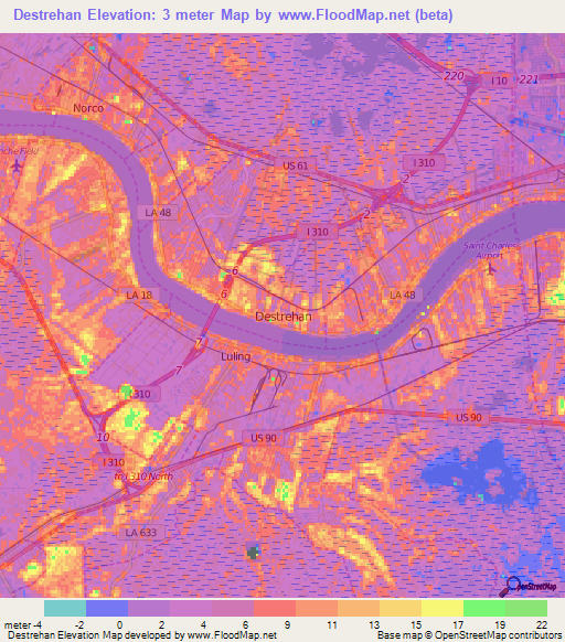 Destrehan,US Elevation Map