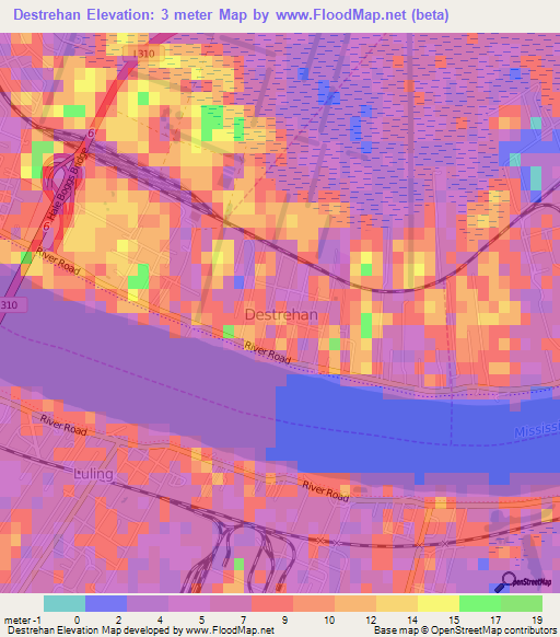 Destrehan,US Elevation Map