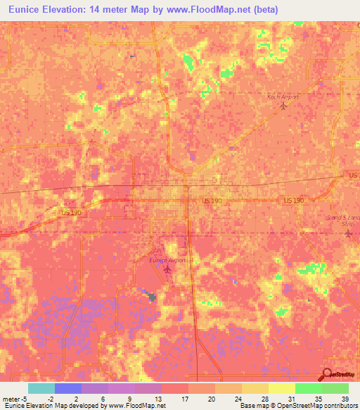 Eunice,US Elevation Map