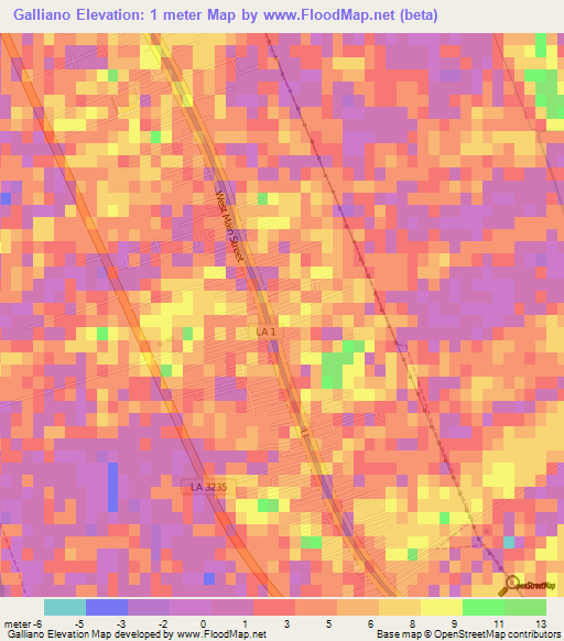 Galliano,US Elevation Map