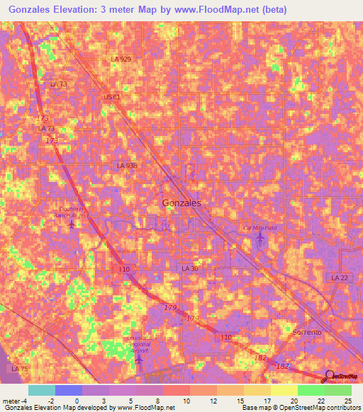 Gonzales,US Elevation Map