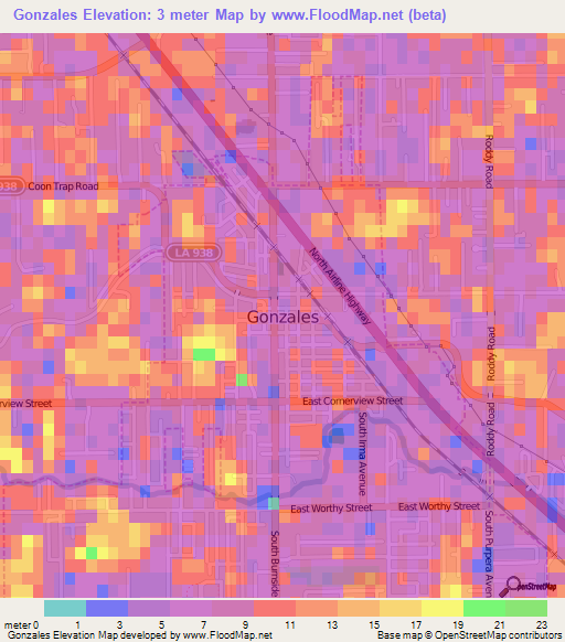 Gonzales,US Elevation Map