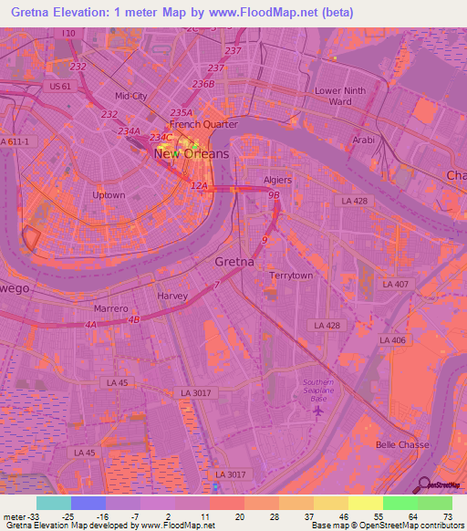 Gretna,US Elevation Map