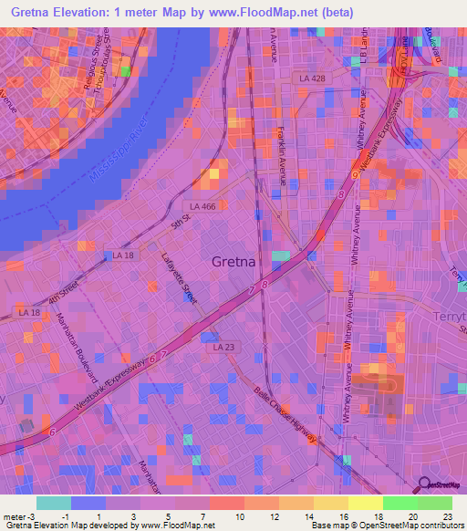 Gretna,US Elevation Map