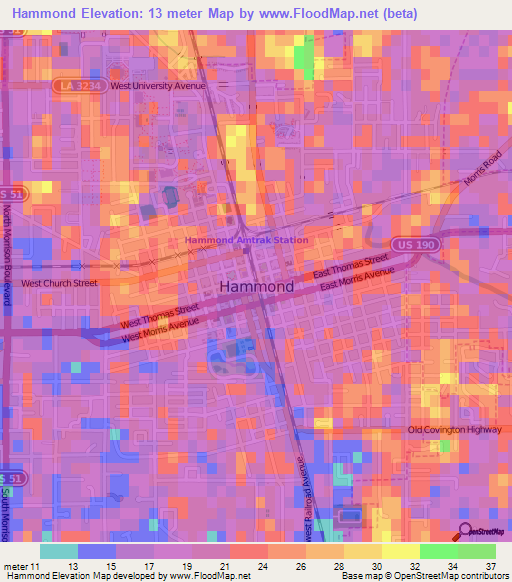 Hammond,US Elevation Map