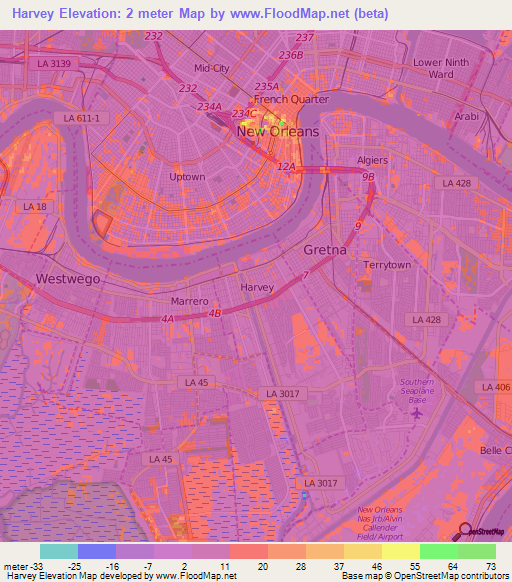 Harvey,US Elevation Map