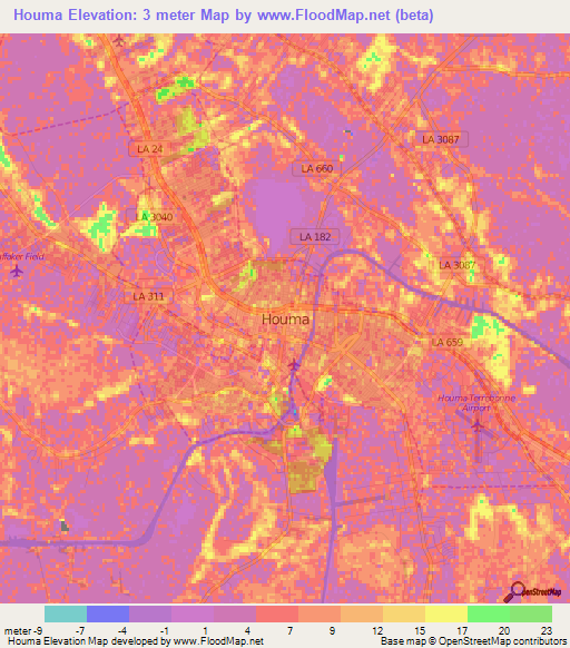 Houma,US Elevation Map