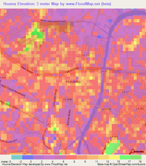 Houma,US Elevation Map