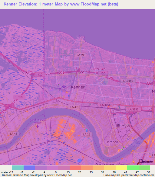 Kenner,US Elevation Map