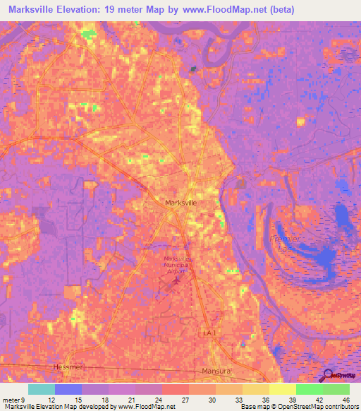 Marksville,US Elevation Map