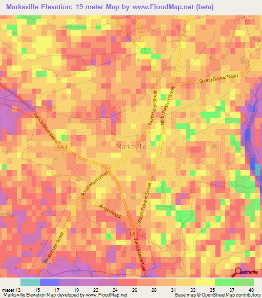 Marksville,US Elevation Map