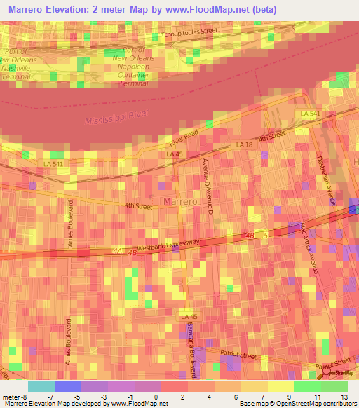 Marrero,US Elevation Map