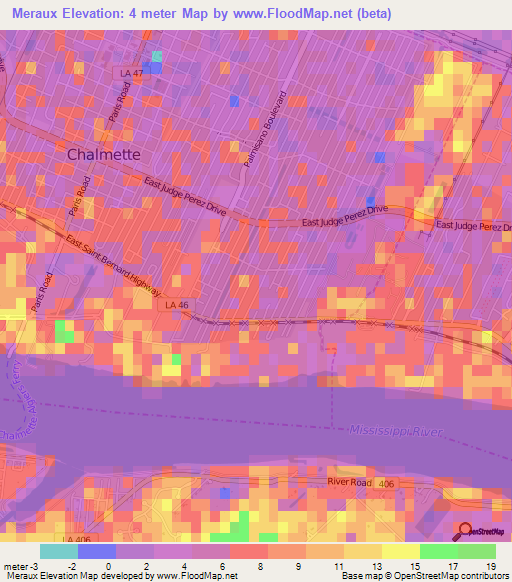 Meraux,US Elevation Map