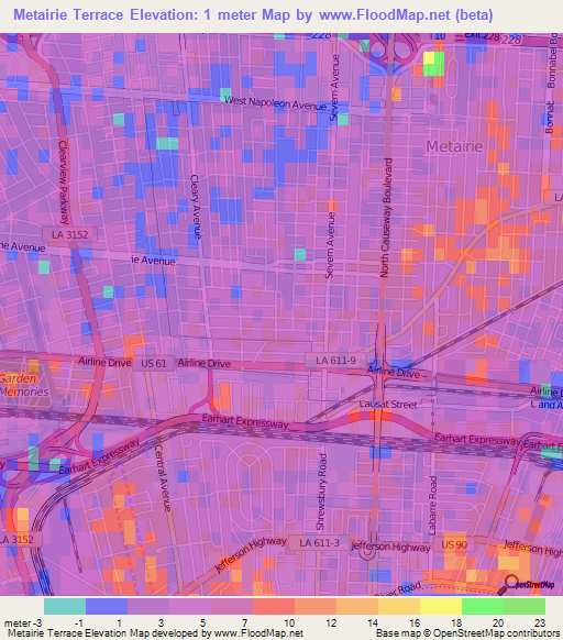 Metairie Terrace,US Elevation Map