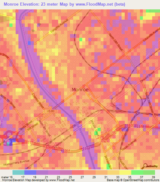 Monroe,US Elevation Map