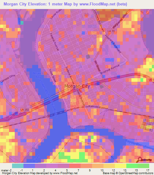 Morgan City,US Elevation Map