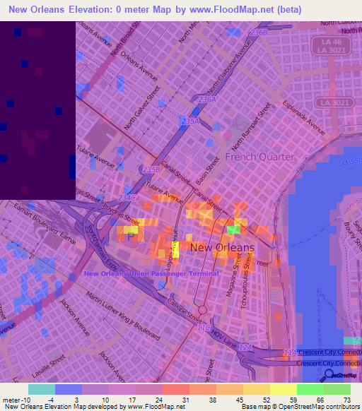 New Orleans,US Elevation Map