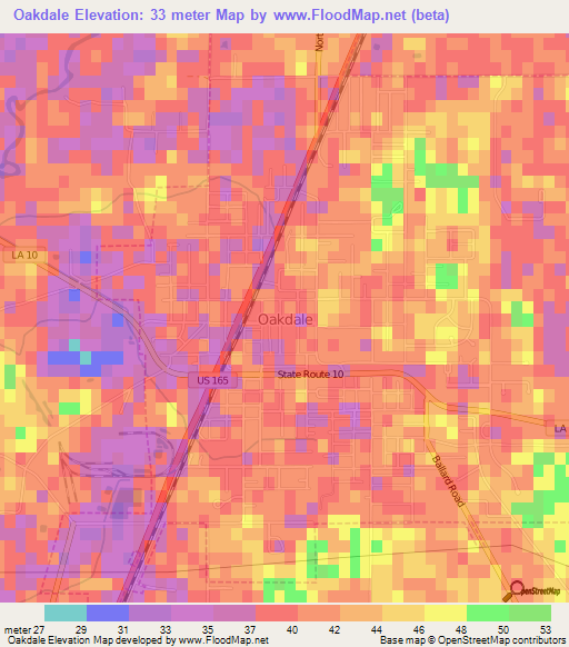 Oakdale,US Elevation Map