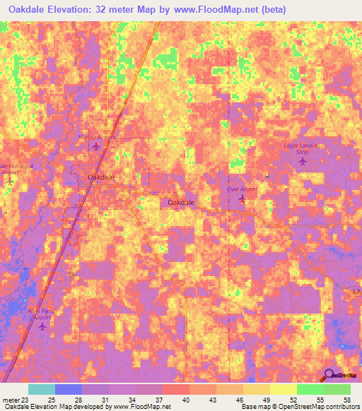 Oakdale,US Elevation Map