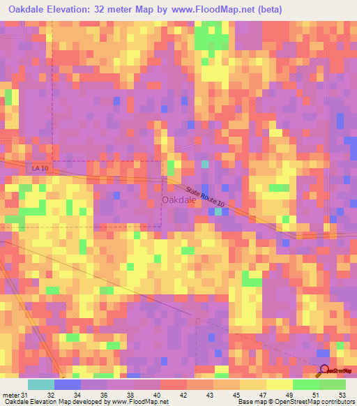 Oakdale,US Elevation Map