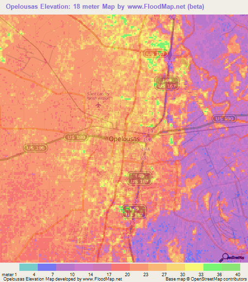 Opelousas,US Elevation Map