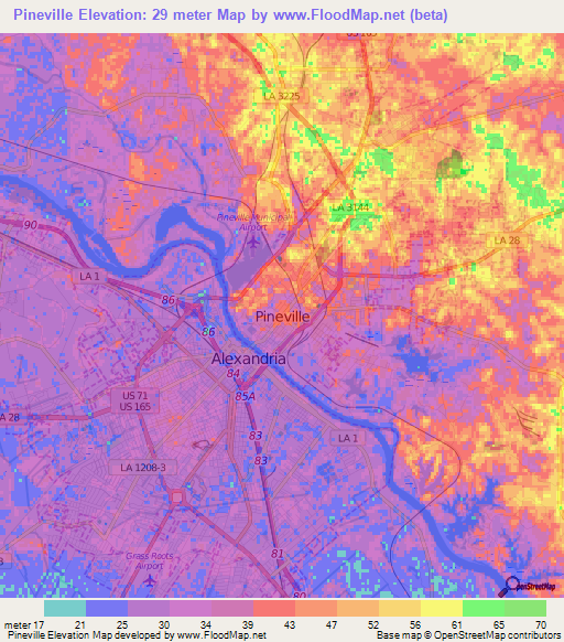 Pineville,US Elevation Map