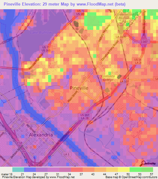 Pineville,US Elevation Map