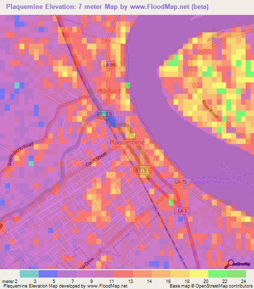 Plaquemine,US Elevation Map