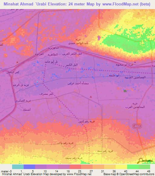 Minshat Ahmad `Urabi,Egypt Elevation Map