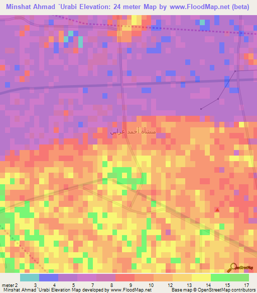 Minshat Ahmad `Urabi,Egypt Elevation Map