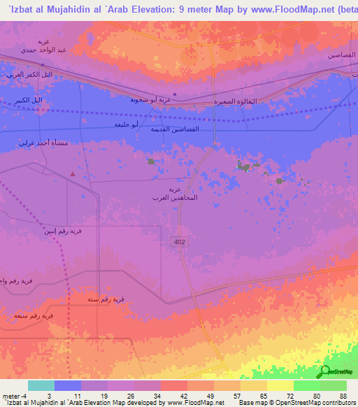 `Izbat al Mujahidin al `Arab,Egypt Elevation Map