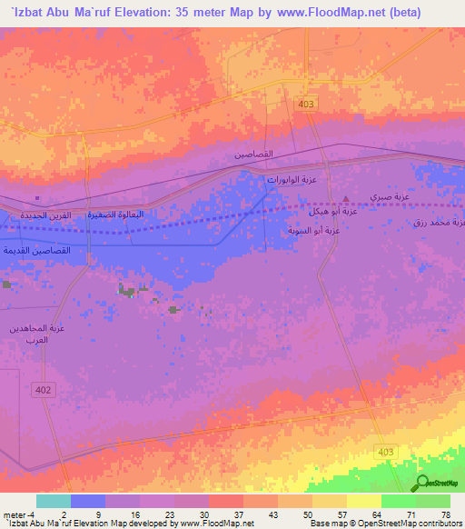 `Izbat Abu Ma`ruf,Egypt Elevation Map