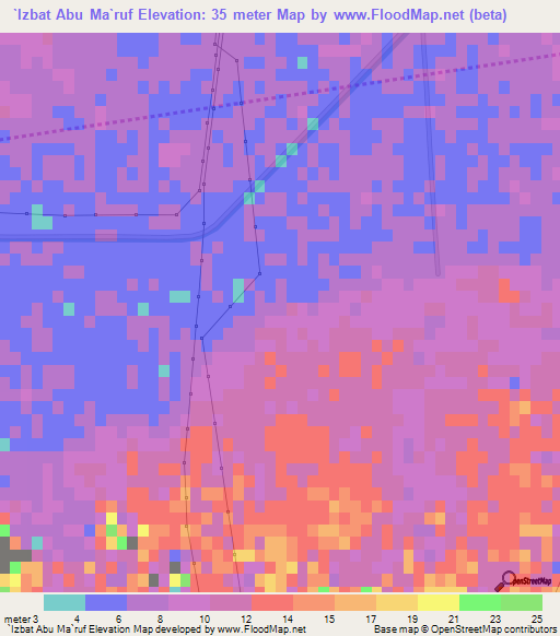 `Izbat Abu Ma`ruf,Egypt Elevation Map