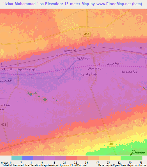 `Izbat Muhammad `Isa,Egypt Elevation Map