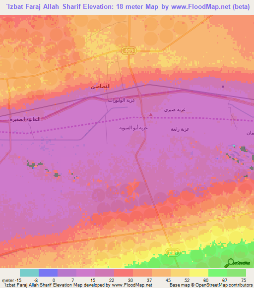 `Izbat Faraj Allah Sharif,Egypt Elevation Map