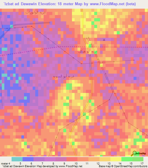 `Izbat ad Dawawin,Egypt Elevation Map