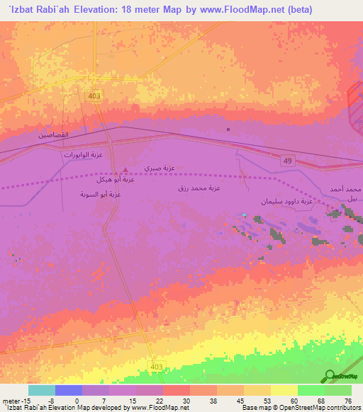 `Izbat Rabi`ah,Egypt Elevation Map