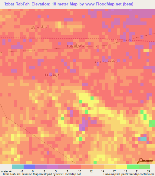 `Izbat Rabi`ah,Egypt Elevation Map