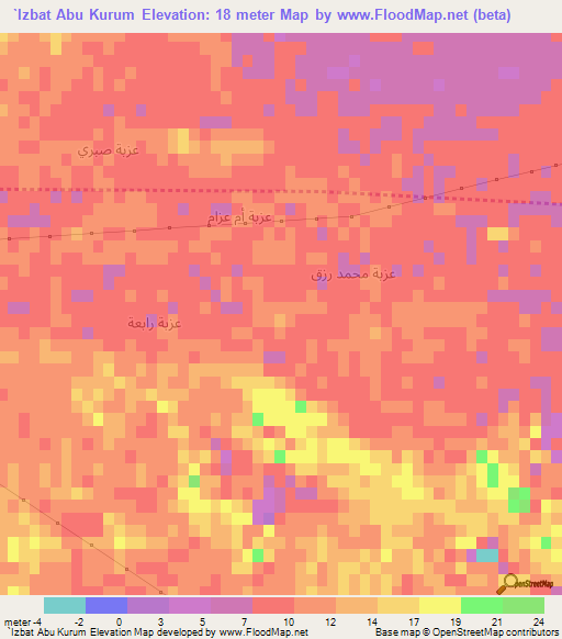 `Izbat Abu Kurum,Egypt Elevation Map