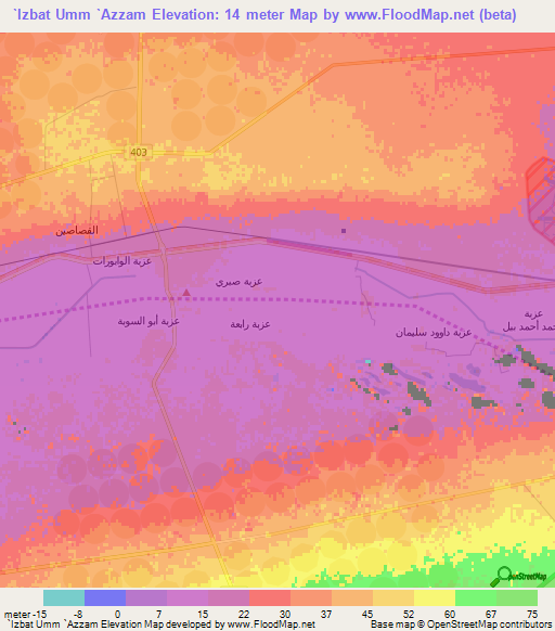 `Izbat Umm `Azzam,Egypt Elevation Map